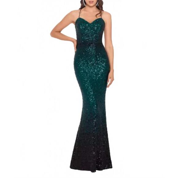 NEW BETSY & ADAM maxi dress in black/emerald